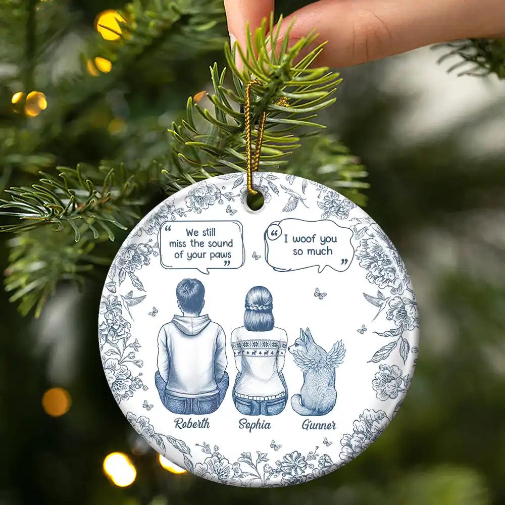 I Miss You Memorial Dog Cat Toile - Personalized Circle Ceramic Ornament - Image 3