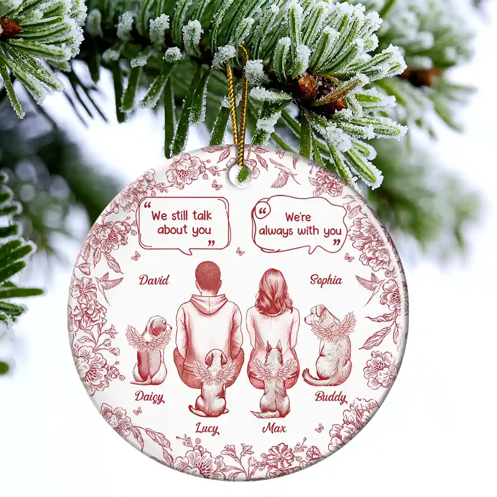 I Miss You Memorial Dog Cat Toile - Personalized Circle Ceramic Ornament - Image 4
