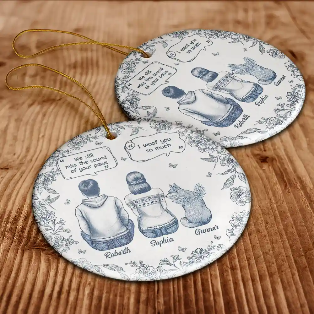 I Miss You Memorial Dog Cat Toile - Personalized Circle Ceramic Ornament - Image 6