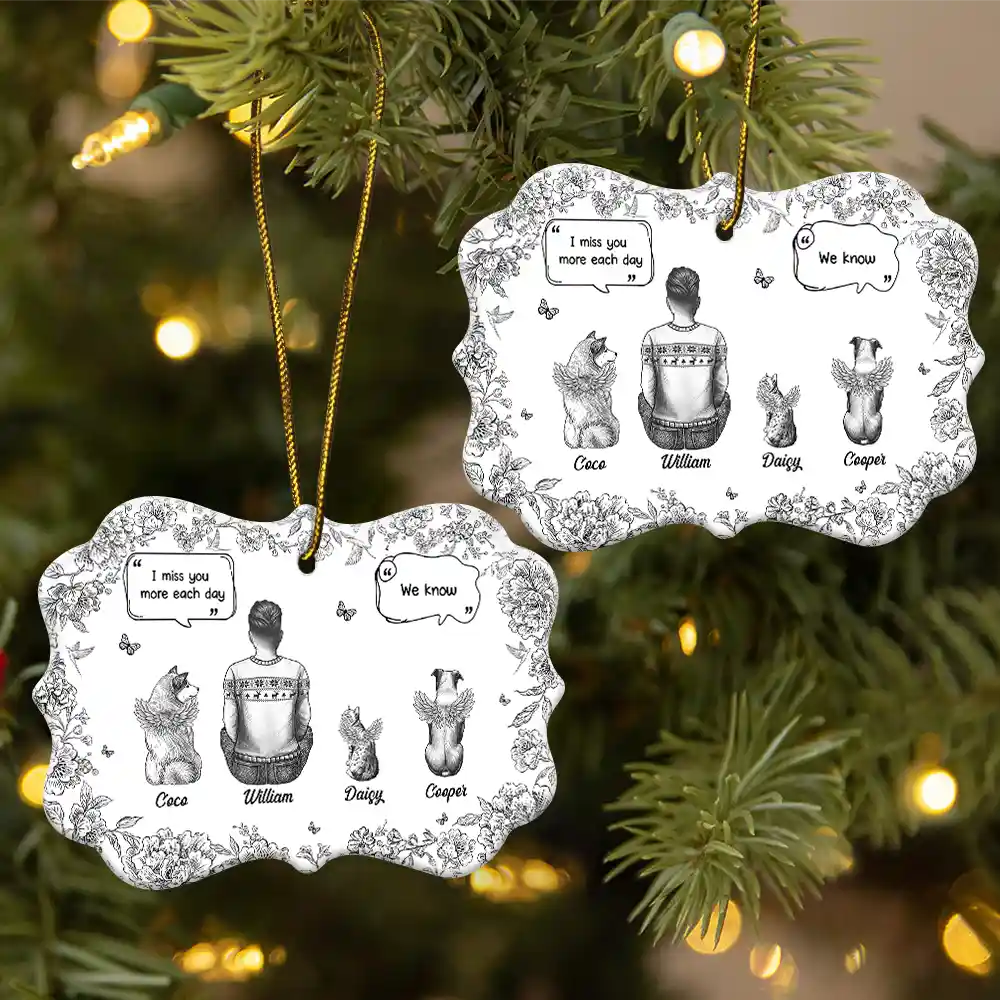 I Miss You Memorial Dog Cat Toile - Personalized Medallion Ceramic Ornament - Image 2