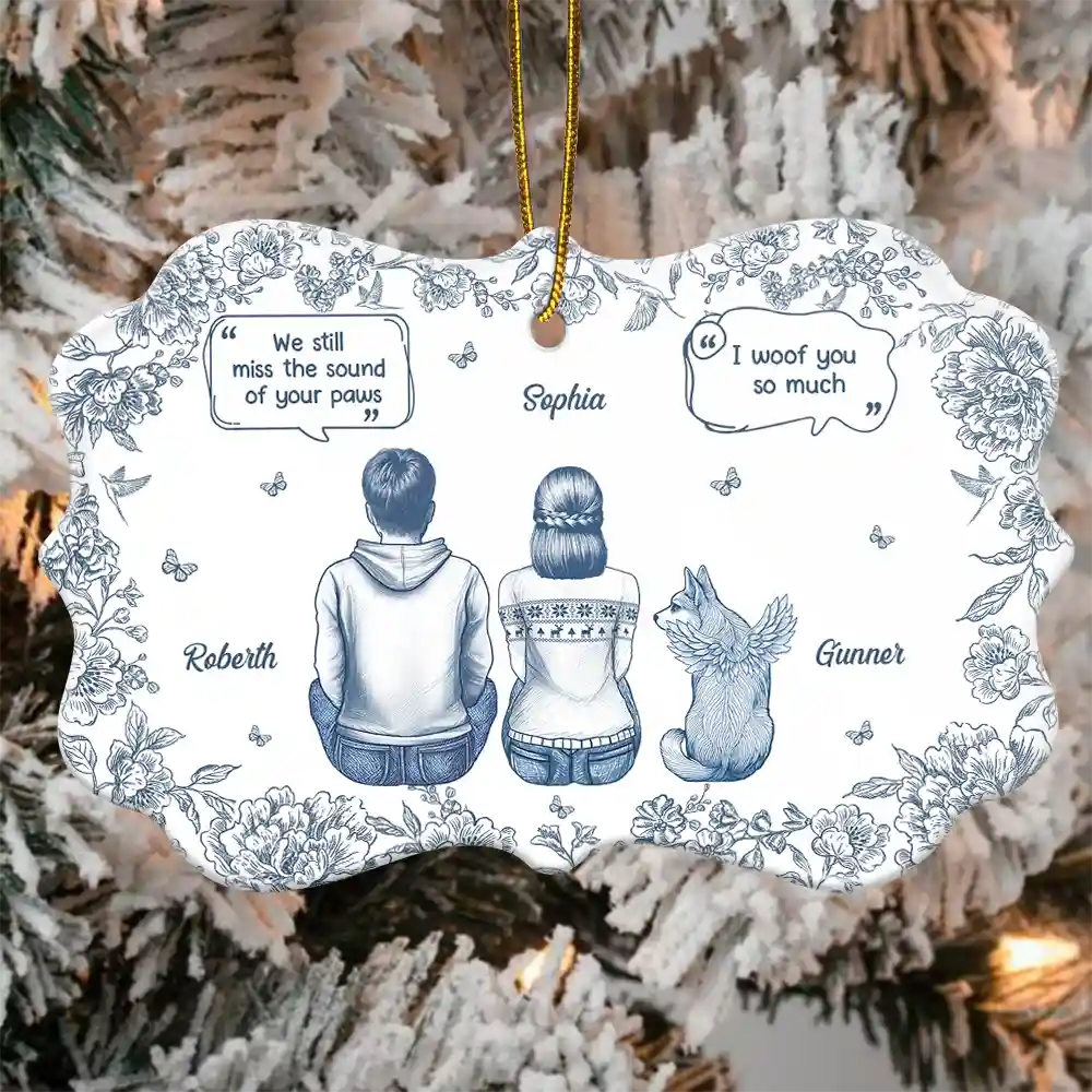I Miss You Memorial Dog Cat Toile - Personalized Medallion Ceramic Ornament - Image 4