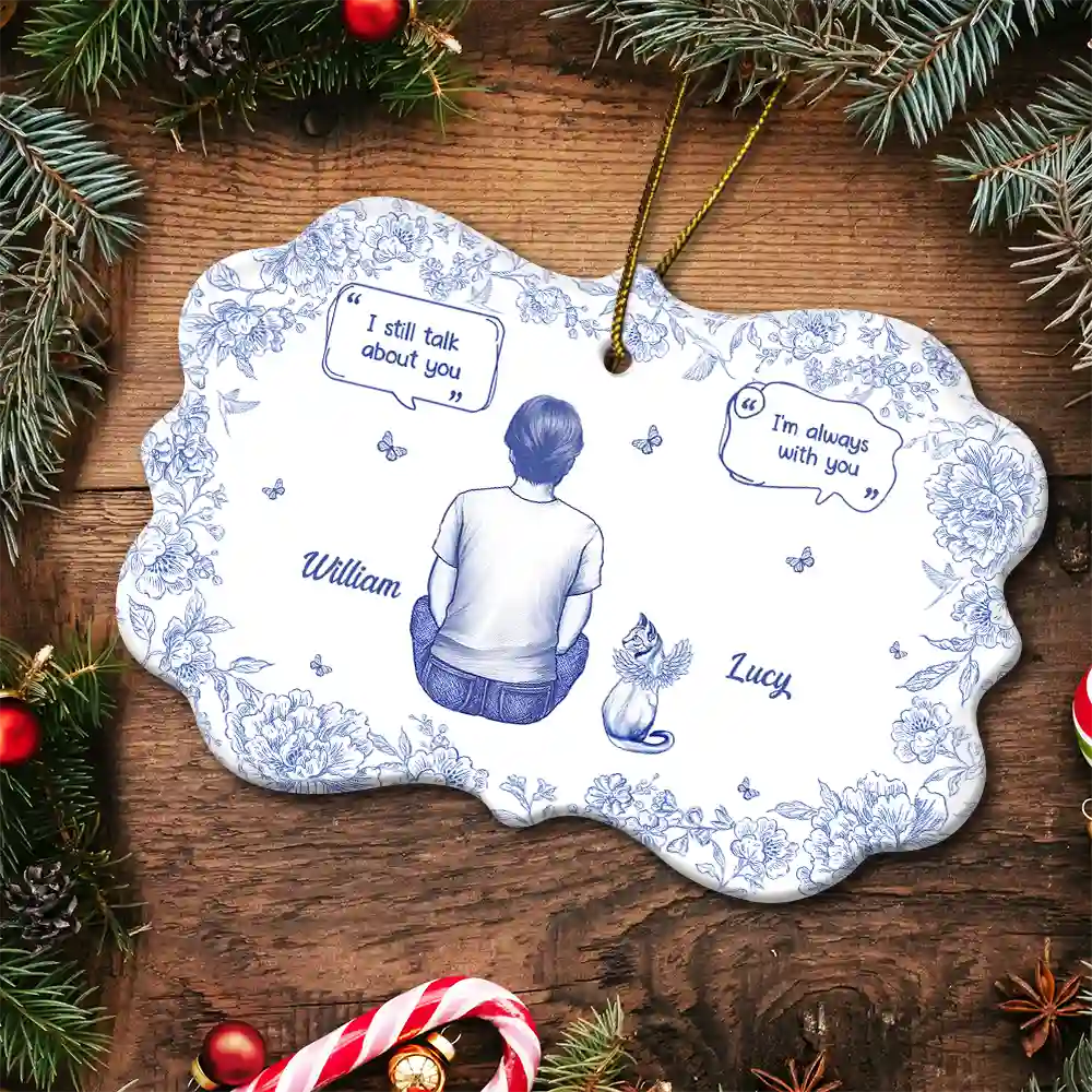I Miss You Memorial Dog Cat Toile - Personalized Medallion Ceramic Ornament - Image 5