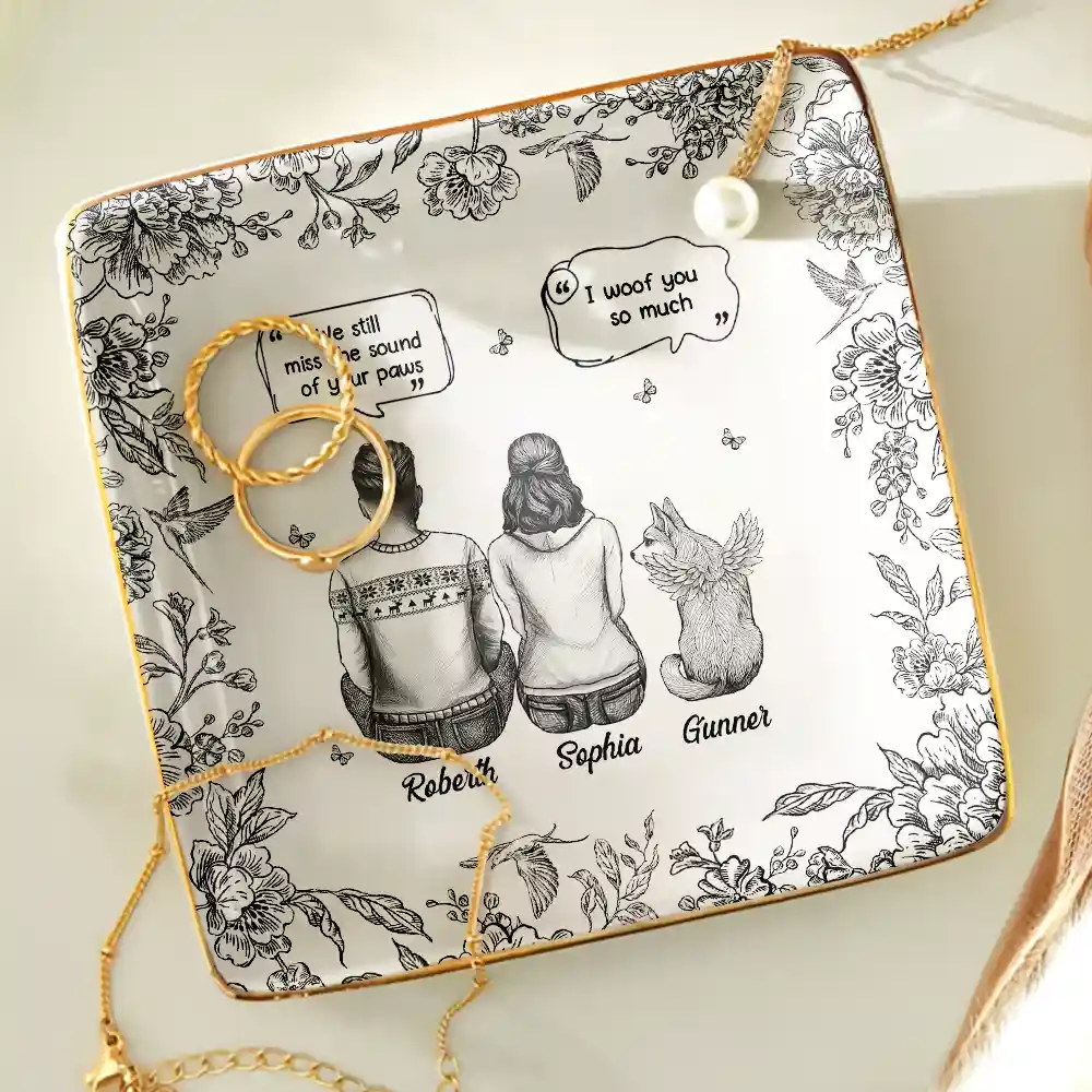 I Miss You Memorial Dog Cat Toile - Personalized Ring Dish - Image 4