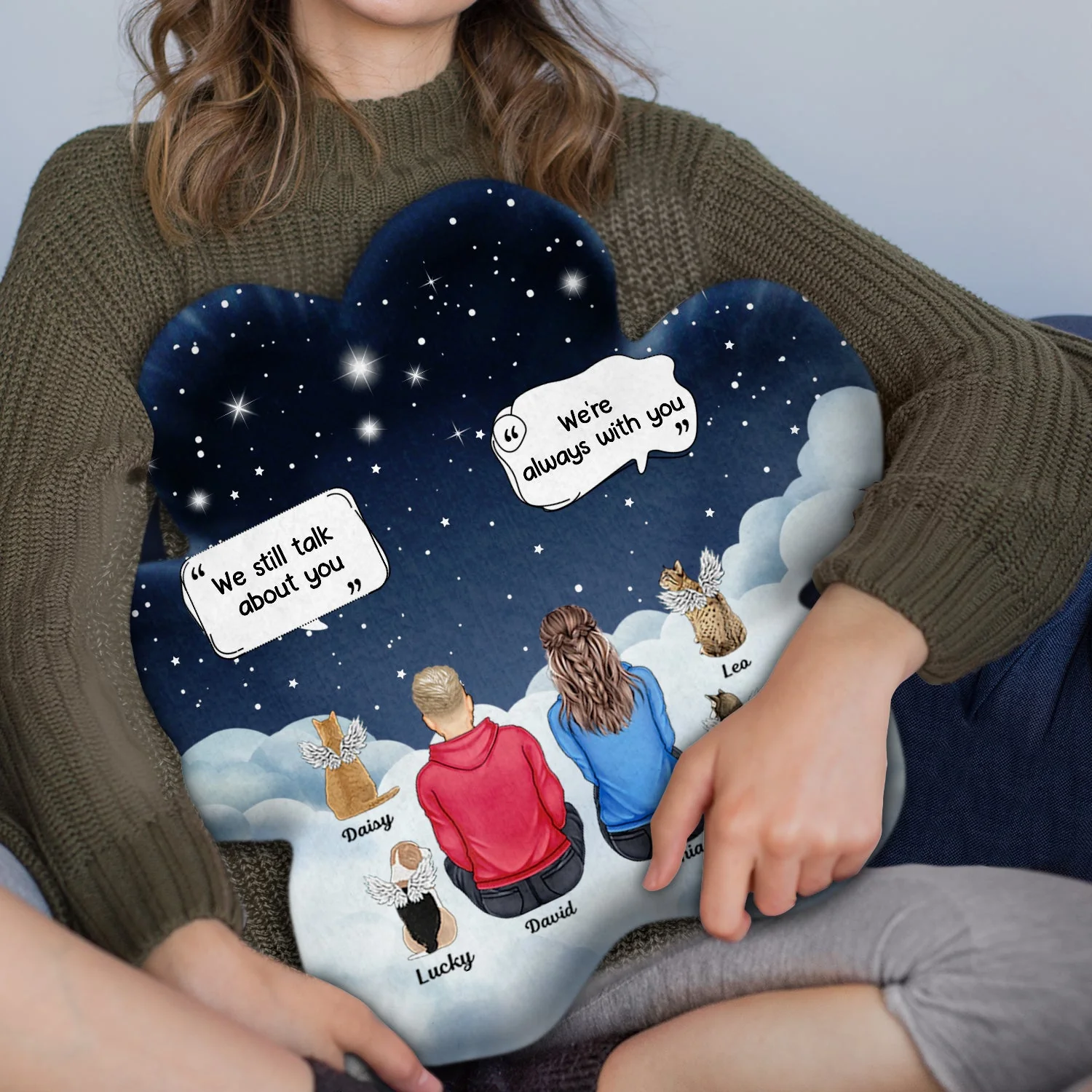 I Miss You - Memorial Gift For Pet Lovers, Dog Mom, Dog Dad, Cat Mom, Cat Dad - Personalized Paw Shaped Pillow - Image 3