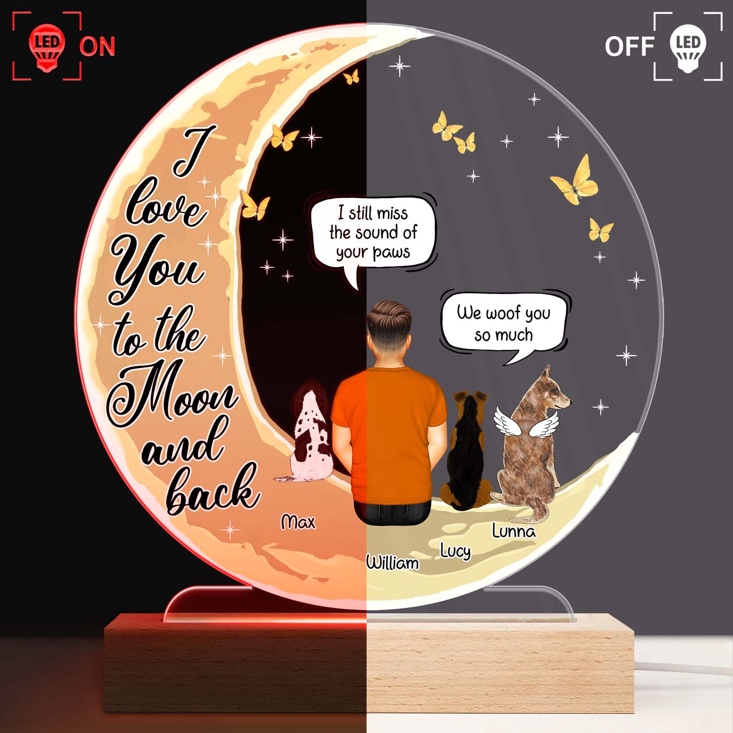 I Miss You Memorial Pet - Memorial, Loving Gift For Pet Loss Owners, Dog Mom, Dog Dad, Cat Mom, Cat Dad, Dog Lover, Cat Lover - Personalized Custom 3D Led Light Wooden Base - Image 3