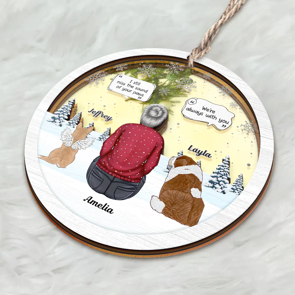 I Miss You Pet Memorial A Girl And Her Dogs - Personalized Mirror Ornament - Image 3