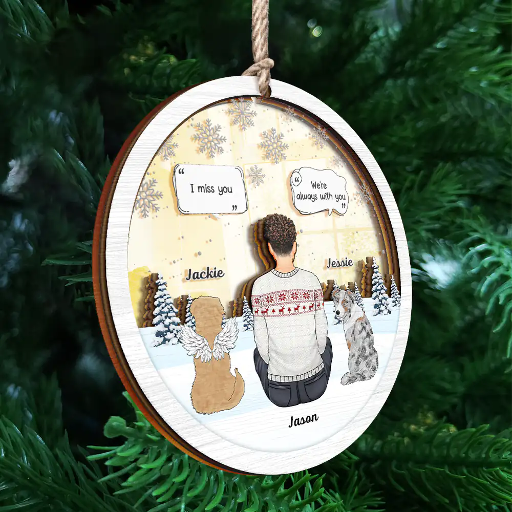 I Miss You Pet Memorial A Girl And Her Dogs - Personalized Mirror Ornament - Image 4