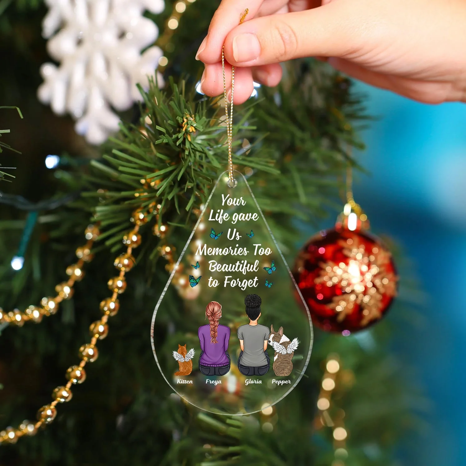 I Miss You Teardrop - Christmas Memorial Gift For Pet Lovers, Dog Mom, Dog Dad, Cat Mom, Cat Dad - Personalized Custom Shaped Acrylic Ornament - Image 4