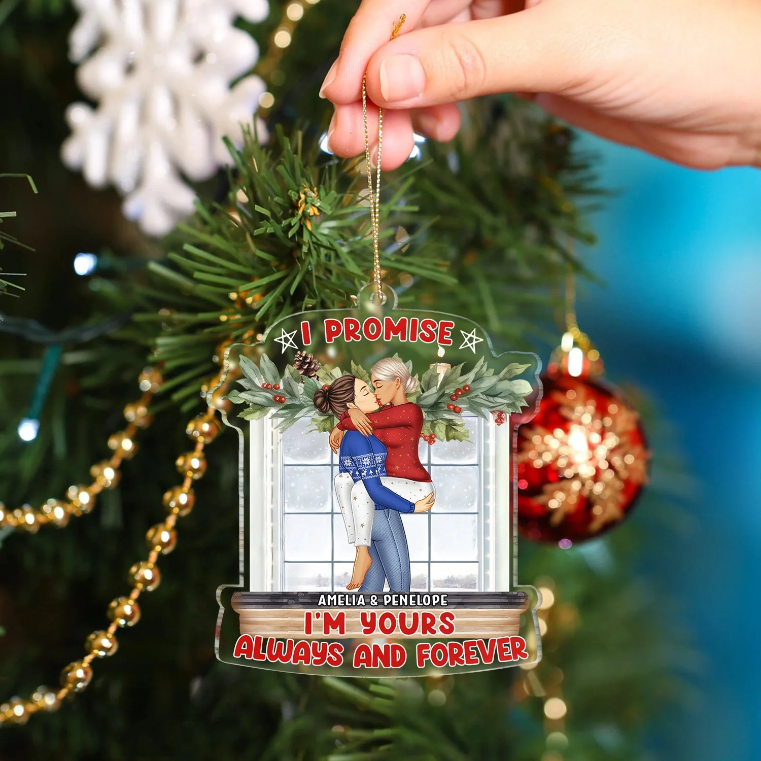 I Promise I'm Yours Always And Forever - Christmas Gift For Couples - Personalized Custom Shaped Acrylic Ornament - Image 4