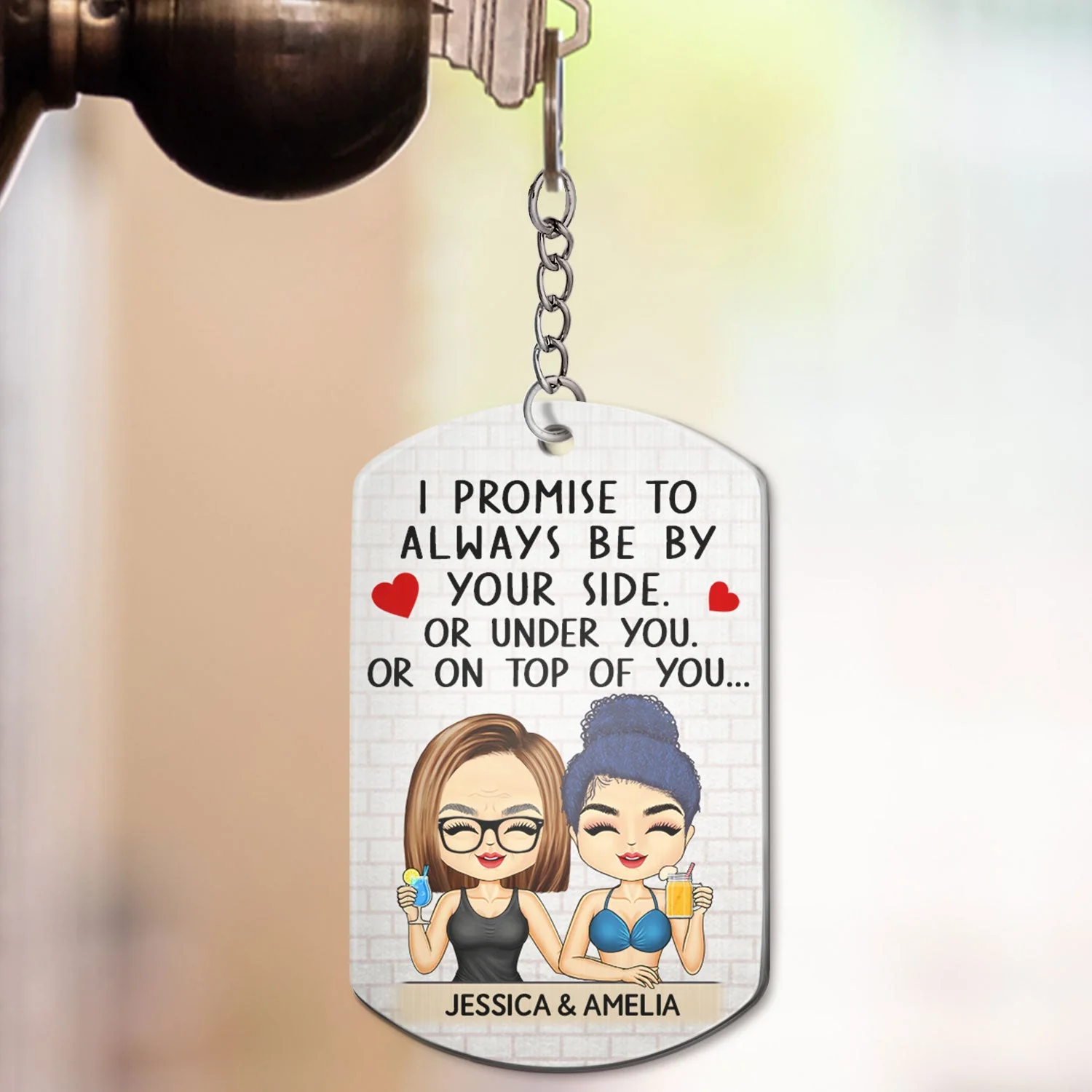 I Promise To Always Be By Your Side Chibi - Anniversary, Vacation, Funny Gift For Couples, Family - Personalized Aluminum Keychain - Image 3