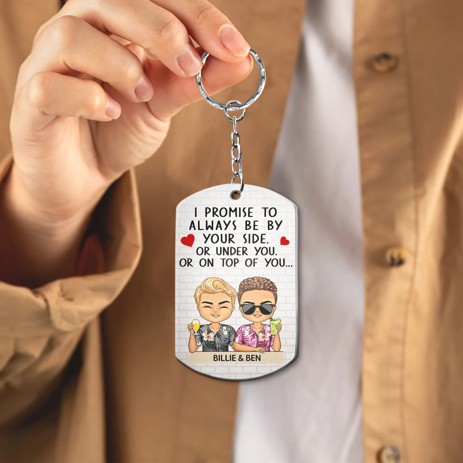 I Promise To Always Be By Your Side Chibi - Anniversary, Vacation, Funny Gift For Couples, Family - Personalized Aluminum Keychain - Image 4