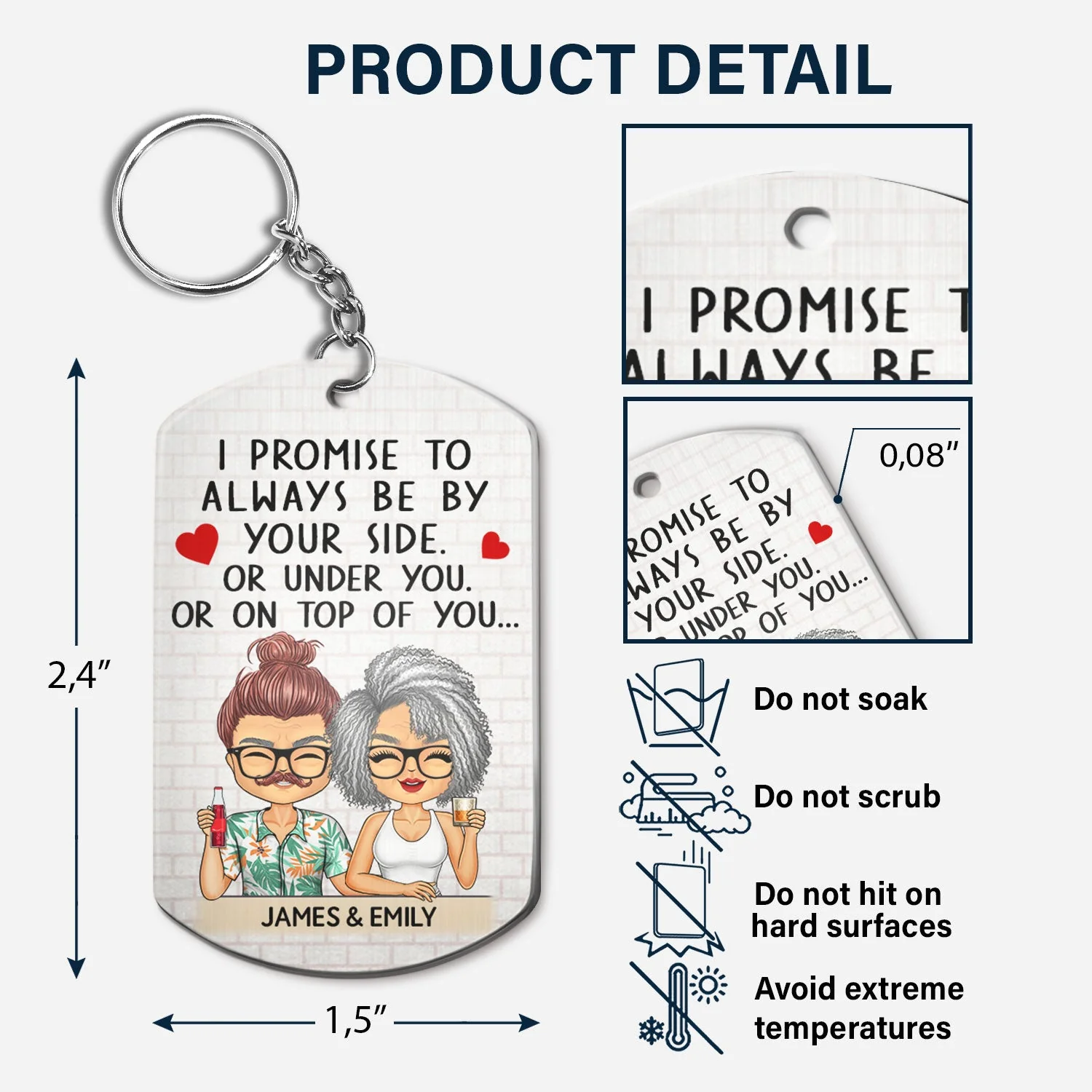 I Promise To Always Be By Your Side Chibi - Anniversary, Vacation, Funny Gift For Couples, Family - Personalized Aluminum Keychain - Image 5