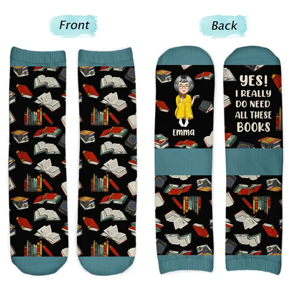 I Really Do Need All These Books - Personalized Socks - Image 2