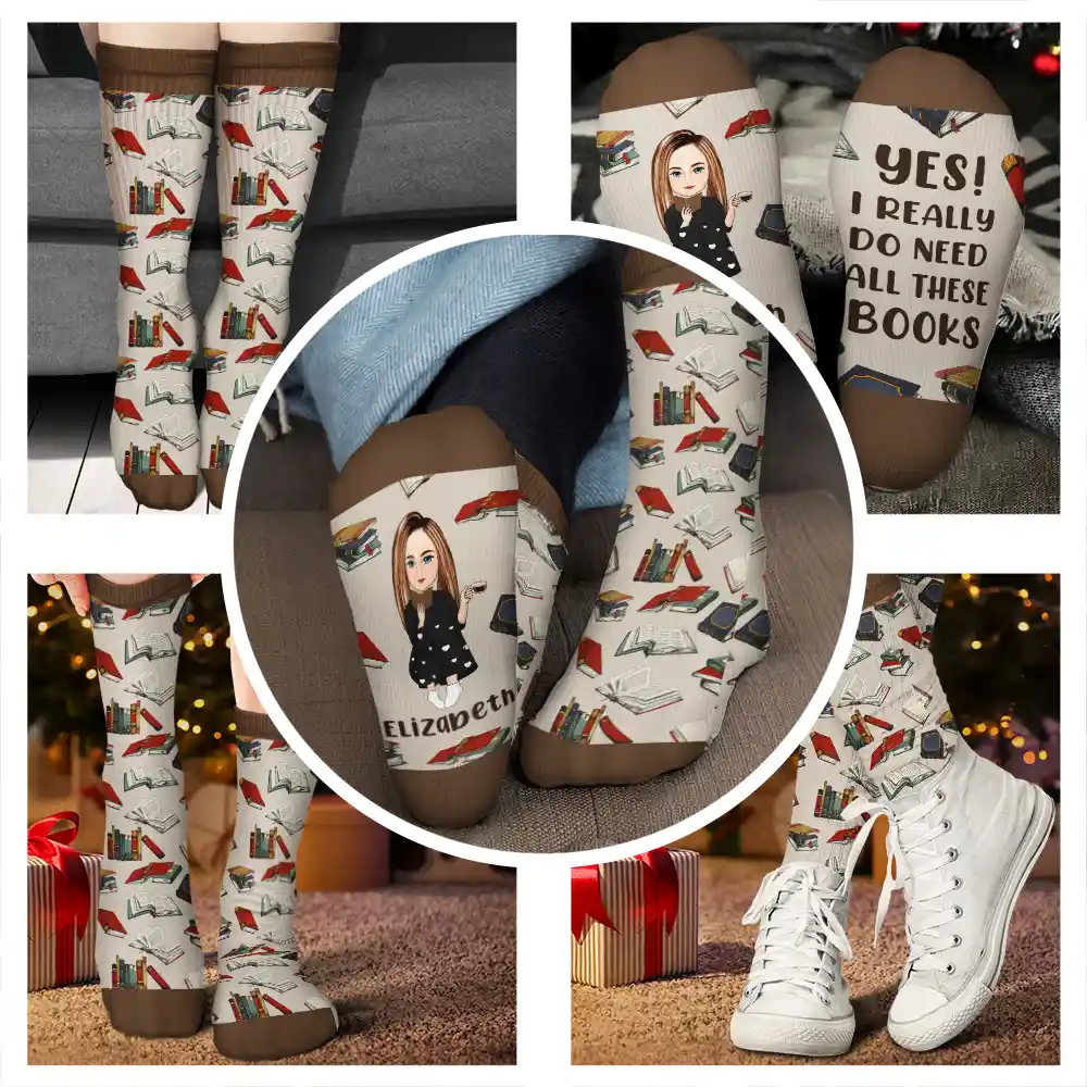 I Really Do Need All These Books - Personalized Socks - Image 4