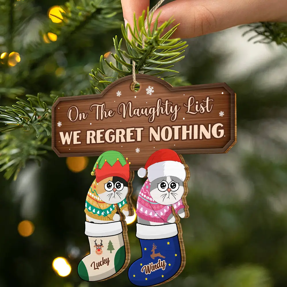 I Regret Nothing Cat Christmas - Personalized Wooden Cutout Ornament - Image 2