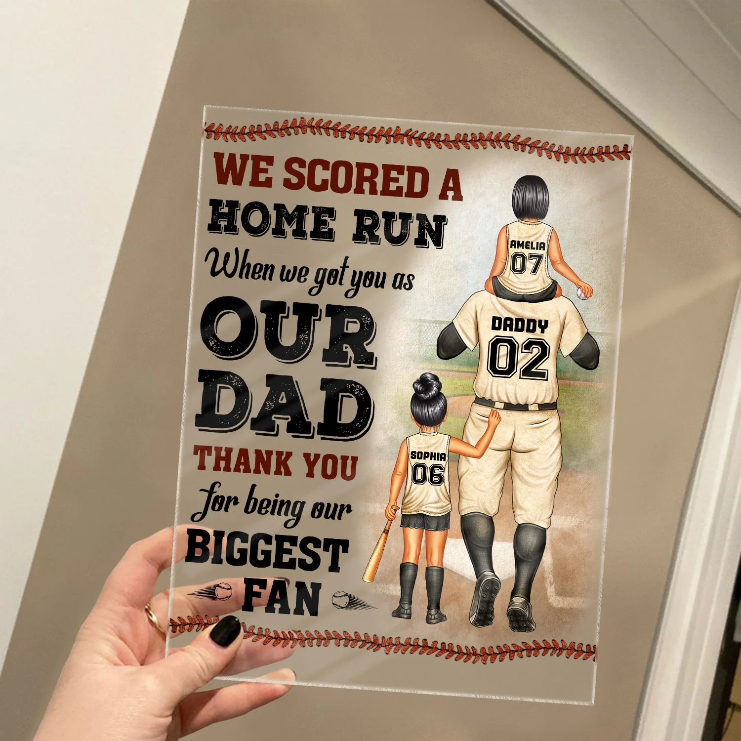 I Scored A Home Run - Birthday, Loving Gift For Baseball Fan, Dad, Father - Personalized Custom Vertical Rectangle Acrylic Plaque - Image 4