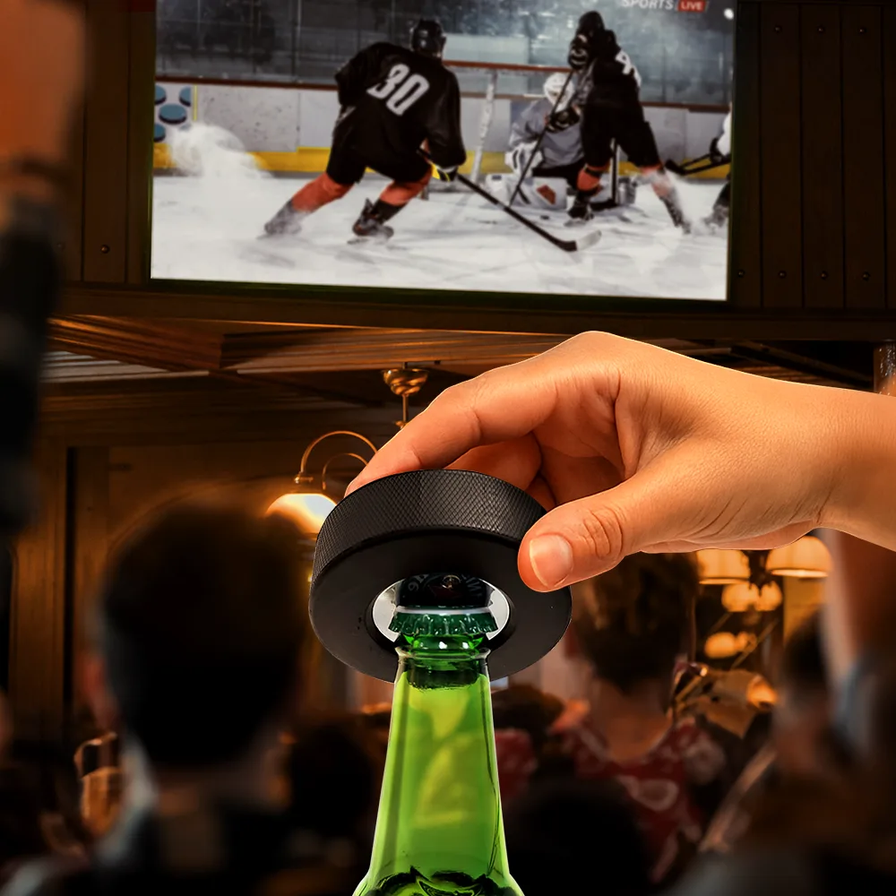I Scored Getting You As My Dad - Personalized Hockey Puck Bottle Opener - Image 2