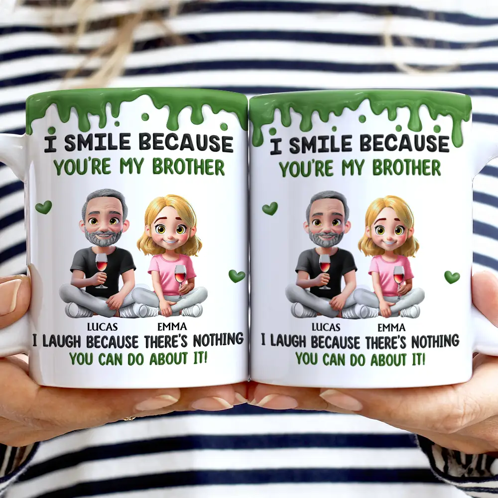 I Smile Because You Are My Brother Sister - Personalized White Edge-to-Edge Mug - Image 2