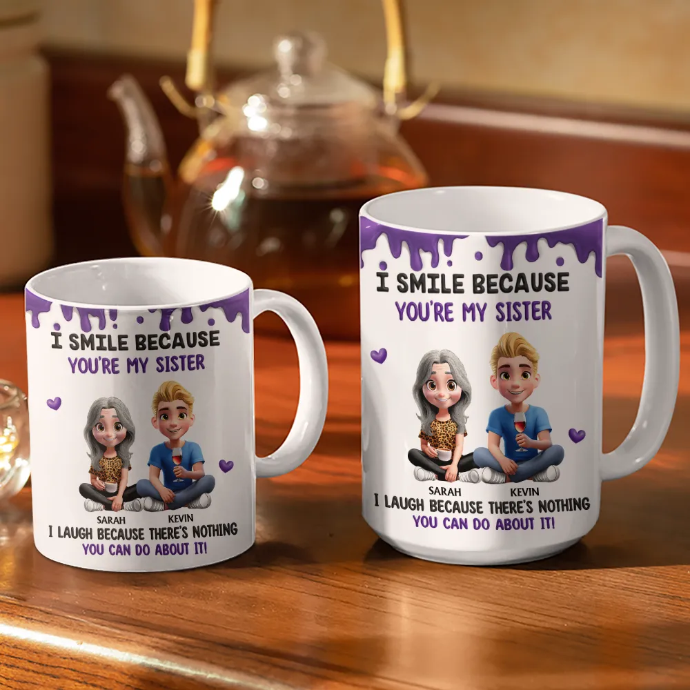 I Smile Because You Are My Brother Sister - Personalized White Edge-to-Edge Mug - Image 3
