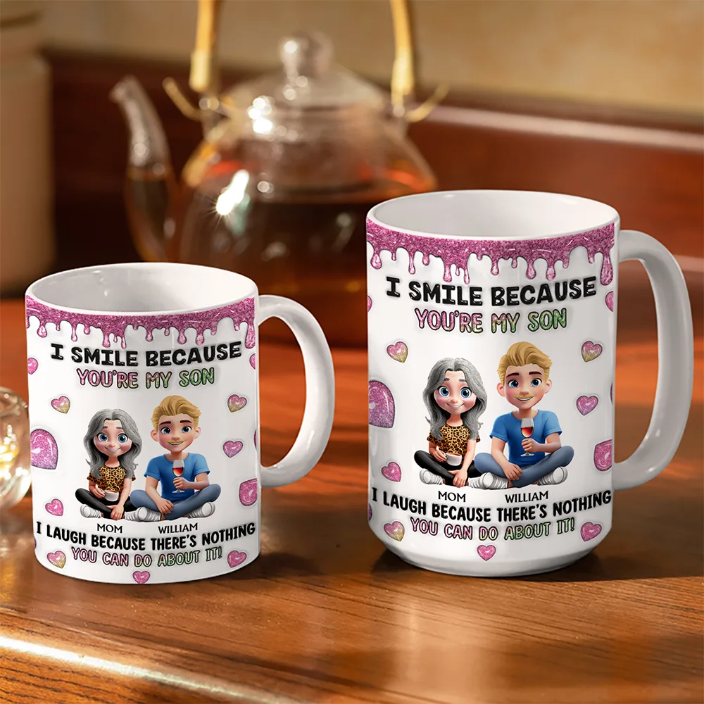 I Smile Because You Are My Daughter Glitter Pink - Personalized White Edge-to-Edge Mug - Image 3
