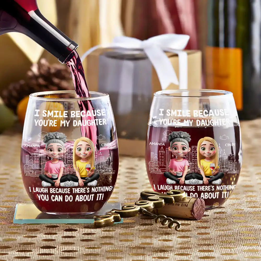 I Smile Because You Are My Daughter Son - Personalized Stemless Wine Glass - Image 3