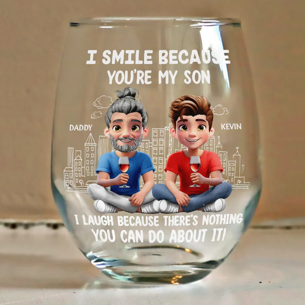 I Smile Because You Are My Daughter Son - Personalized Stemless Wine Glass - Image 4