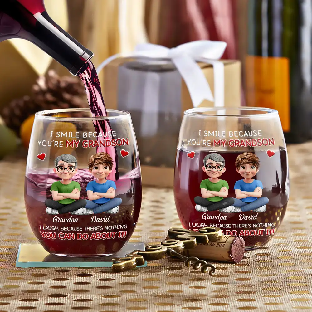 I Smile Because You Are My Daughter Son - Personalized Stemless Wine Glass - Image 3