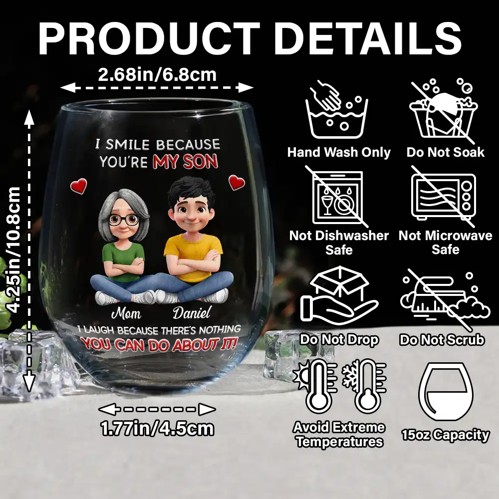 I Smile Because You Are My Daughter Son - Personalized Stemless Wine Glass - Image 5