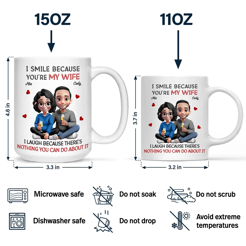 I Smile Because You Are My Husband 3D Effect Sitting Couple - Personalized Mug - Image 4