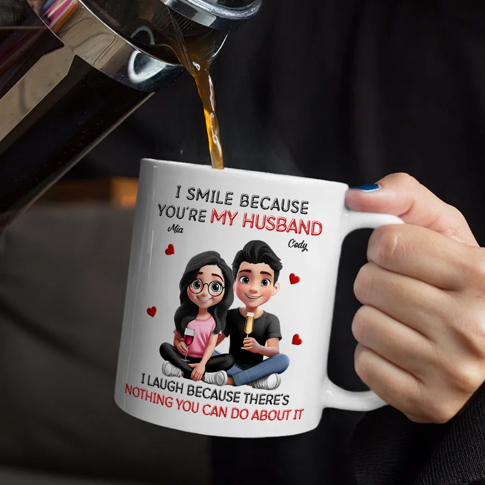 I Smile Because You Are My Husband 3D Effect Sitting Couple - Personalized Mug - Image 5