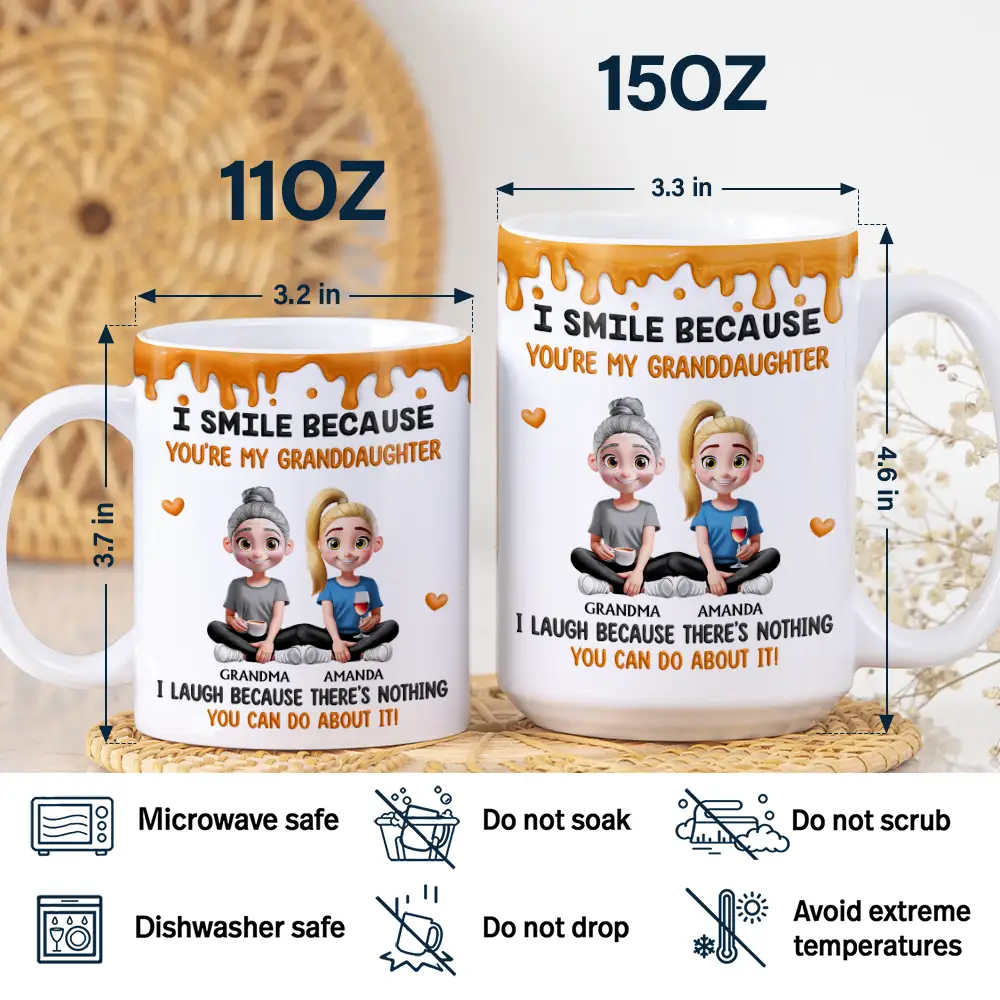 I Smile Because You're My Daughter Granddaughter - Personalized White Edge-to-Edge Mug - Image 5