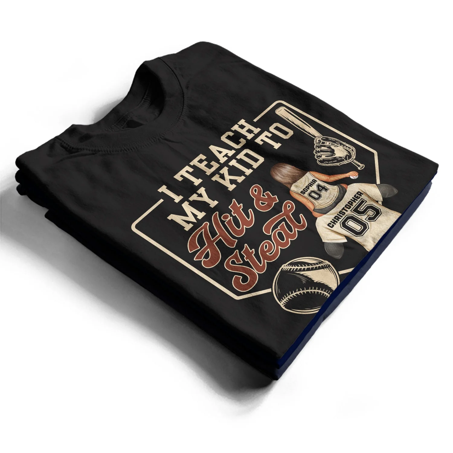 I Teach My Kids To Hit And Steal - Gift For Dad, Father, Baseball, Softball Fans - Personalized Custom T Shirt - Image 2