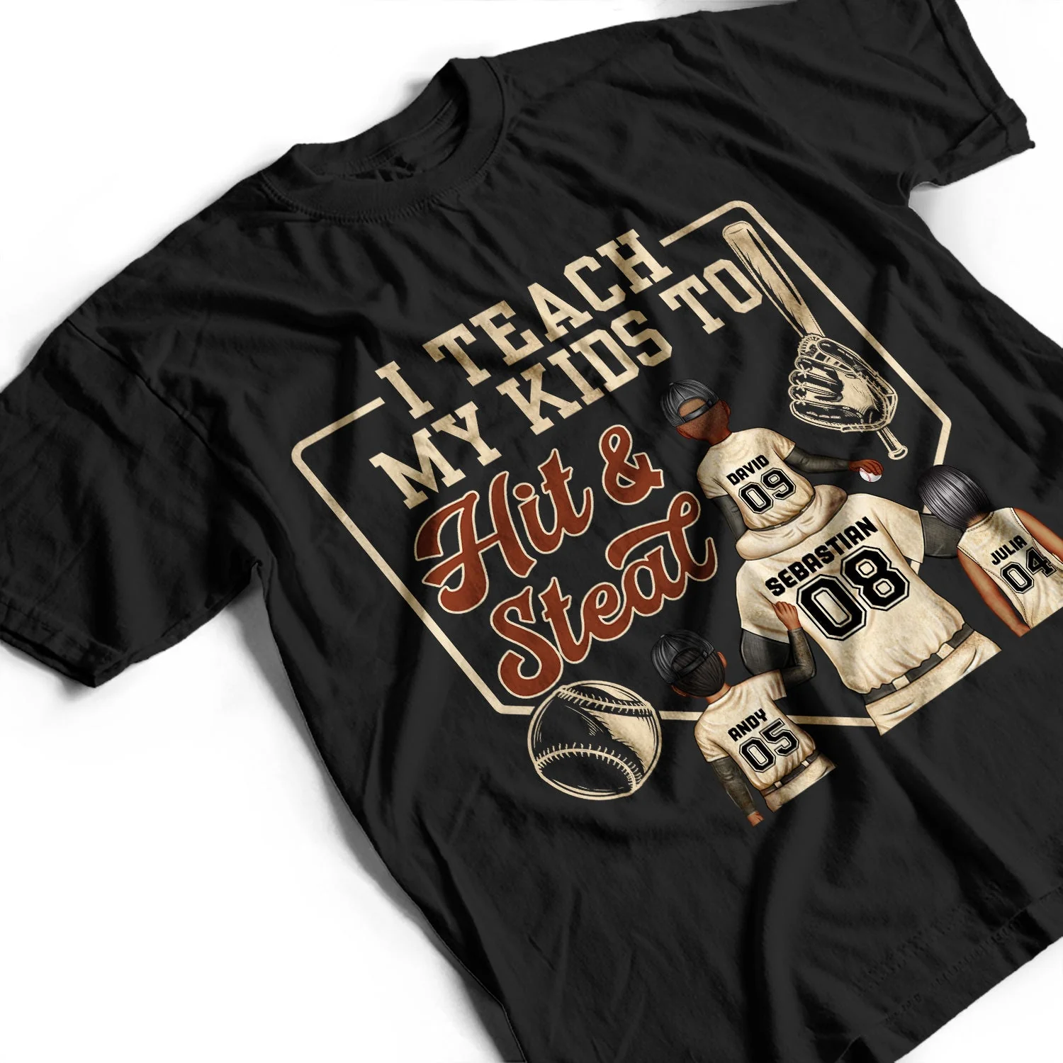 I Teach My Kids To Hit And Steal - Gift For Dad, Father, Baseball, Softball Fans - Personalized Custom T Shirt - Image 3