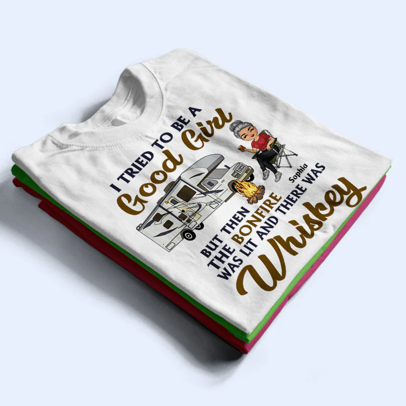 I Tried To Be A Good Girl Camping - Personalized Custom T Shirt - Image 2