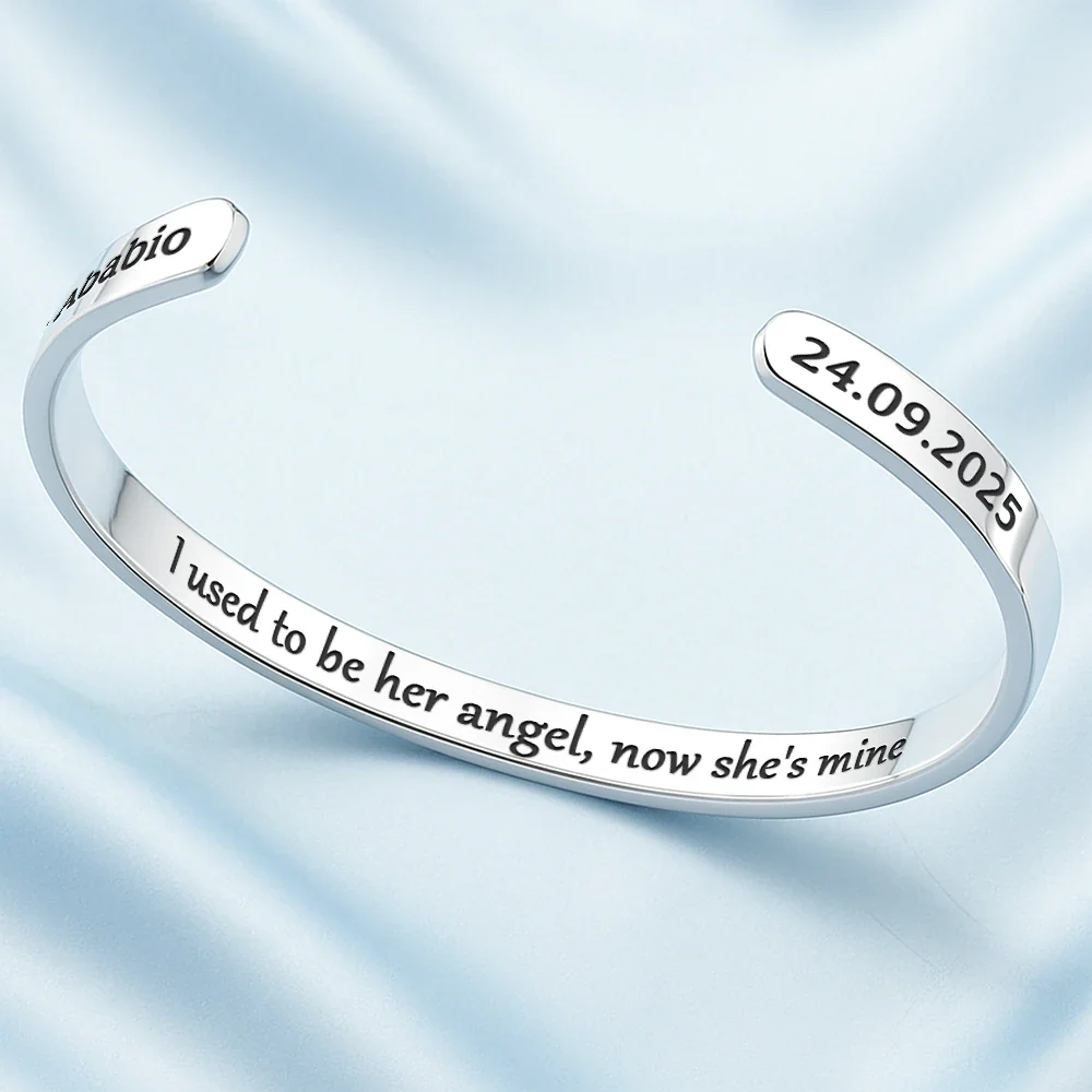 I Used To Be His Angel Now He's Mine Memorial - Personalized Bangle Bracelet Cuff - Image 3