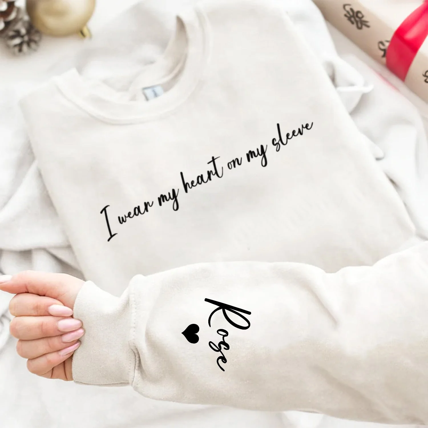 I Wear My Heart On My Sleeve - Gift For Mom, Grandma, Besties, Sisters - Personalized Sweatshirt With Sleeve Imprint - Image 4