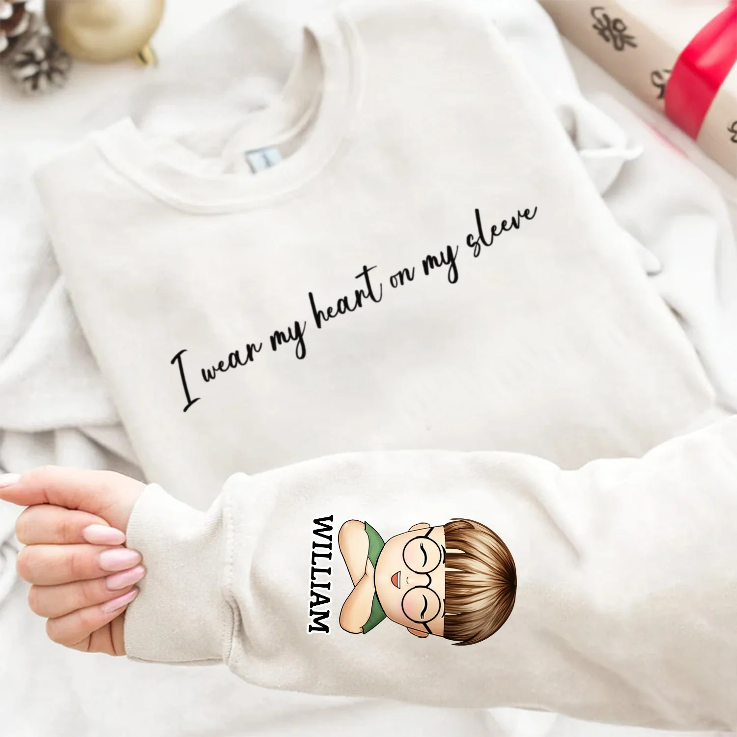 I Wear My Heart On My Sleeve Kid - Gift For Mom, Grandma, Besties, Sisters - Personalized Sweatshirt With Sleeve Imprint - Image 4