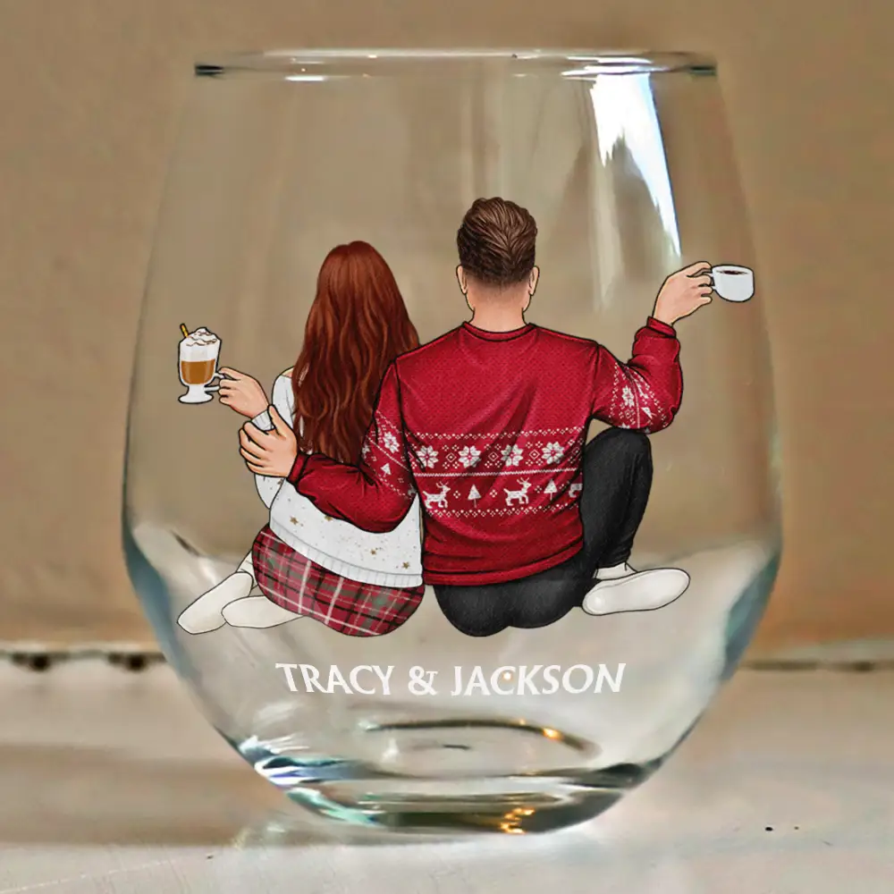 I Wish I Could Turn Back The Clock Anniversary Couple - Personalized Stemless Wine Glass - Image 4