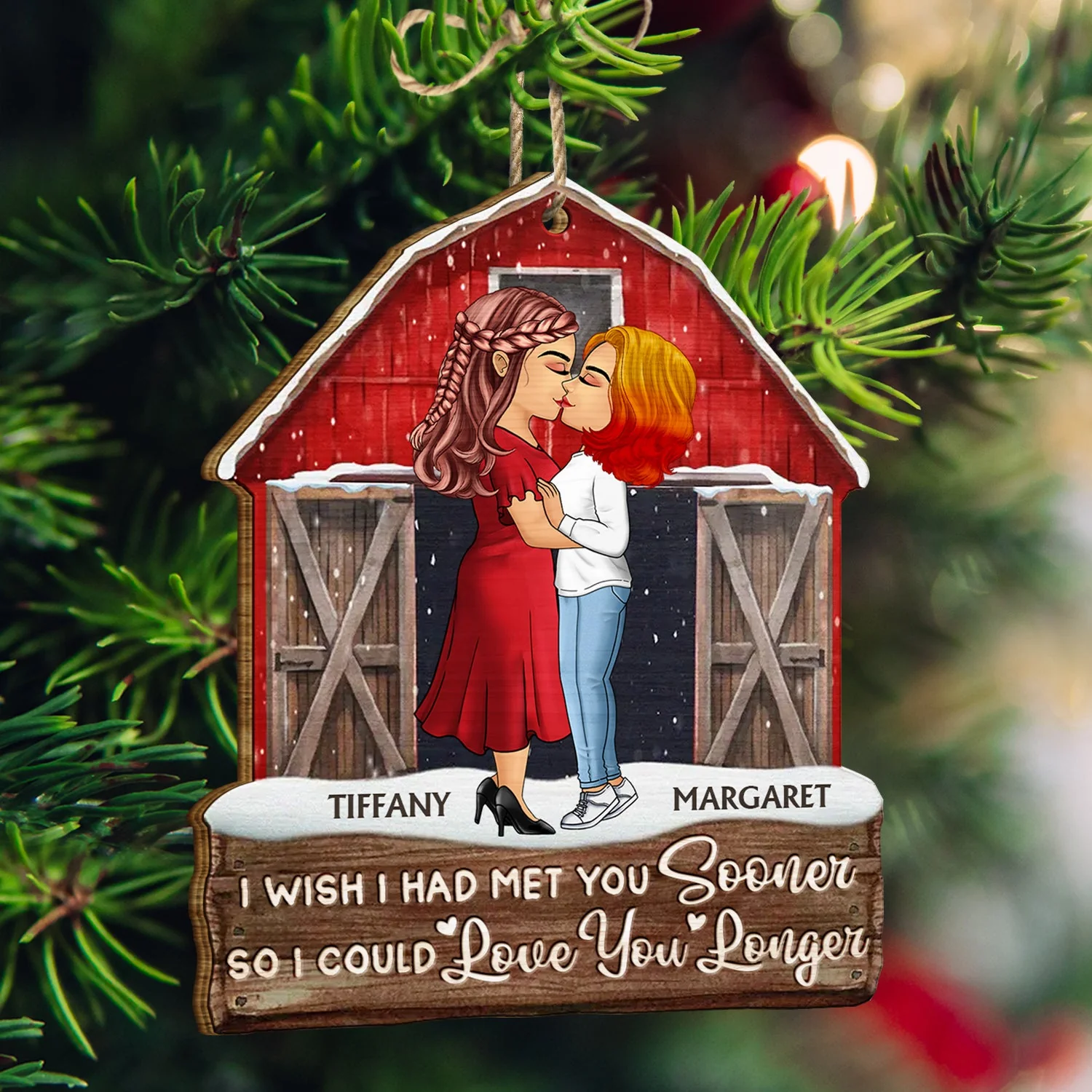 I Wish I Had Met You Sooner - Christmas Gift For Couples, Husband And Wife - Personalized Custom Shaped Wooden Ornament - Image 3