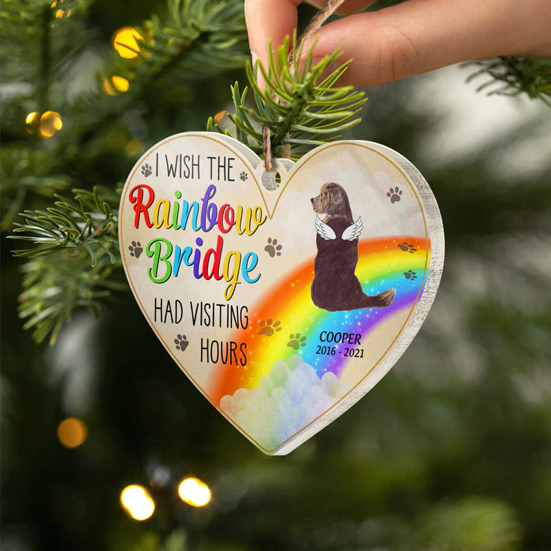 I Wish The Rainbow Bridge - Dog Memorial Gift - Personalized Custom Heart Acrylic Ornament - Image 3