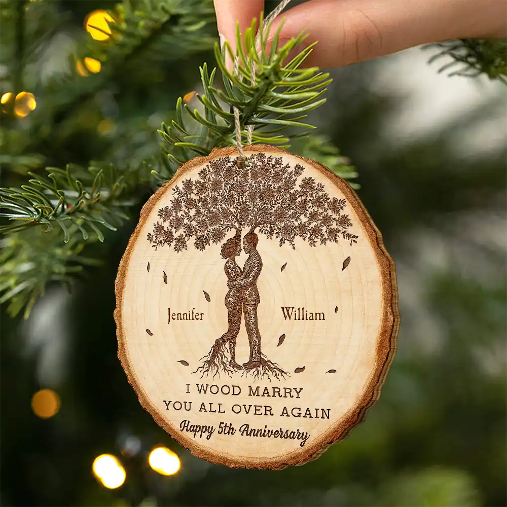 I Wood Marry You All Over Again, 5th Anniversary - Personalized Custom Shaped Wooden Ornament - Image 2