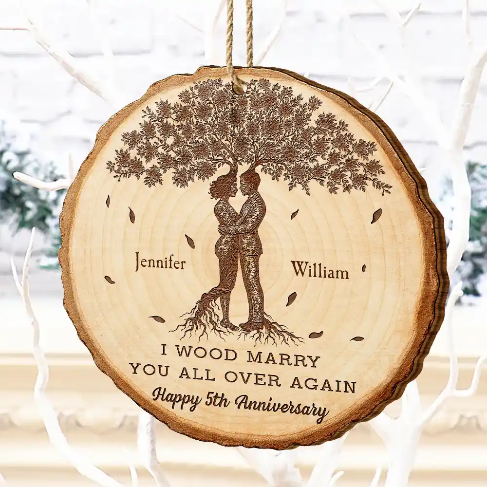 I Wood Marry You All Over Again, 5th Anniversary - Personalized Custom Shaped Wooden Ornament - Image 4