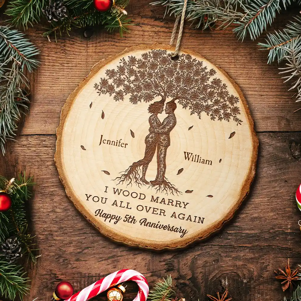 I Wood Marry You All Over Again, 5th Anniversary - Personalized Custom Shaped Wooden Ornament - Image 5