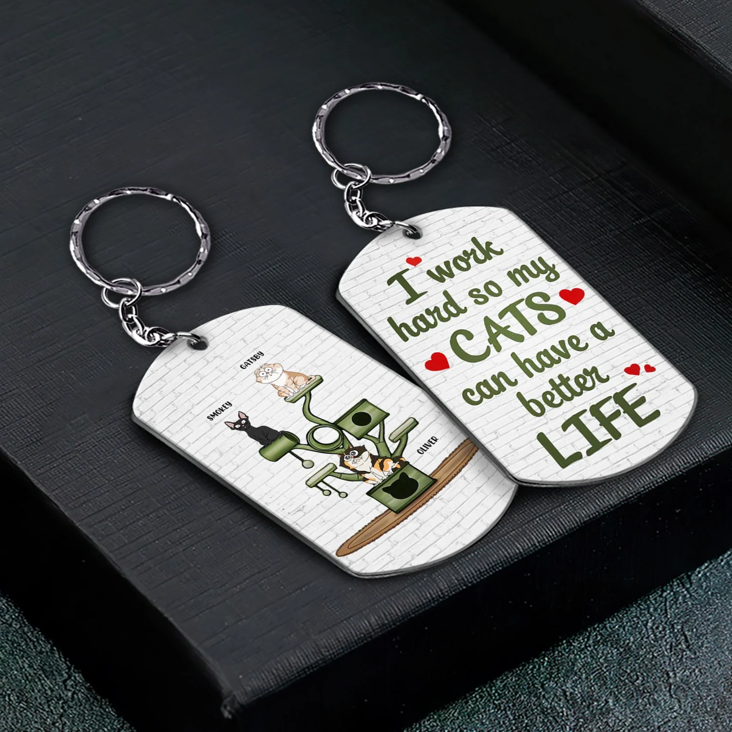 I Work Hard So My Cat Can Have A Better Life - Gift For Cat Lovers - Personalized Aluminum Keychain - Image 2