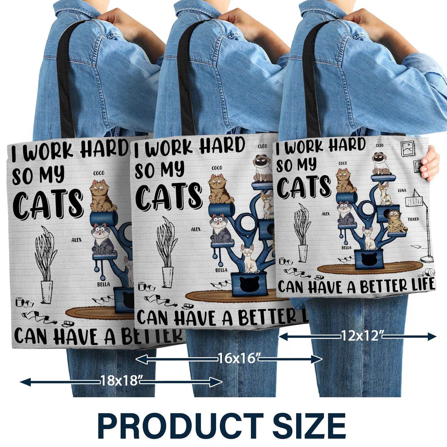 I Work Hard So My Cats Can Have A Better Life - Gift For Cat Lovers - Personalized Zippered Canvas Bag - Image 4