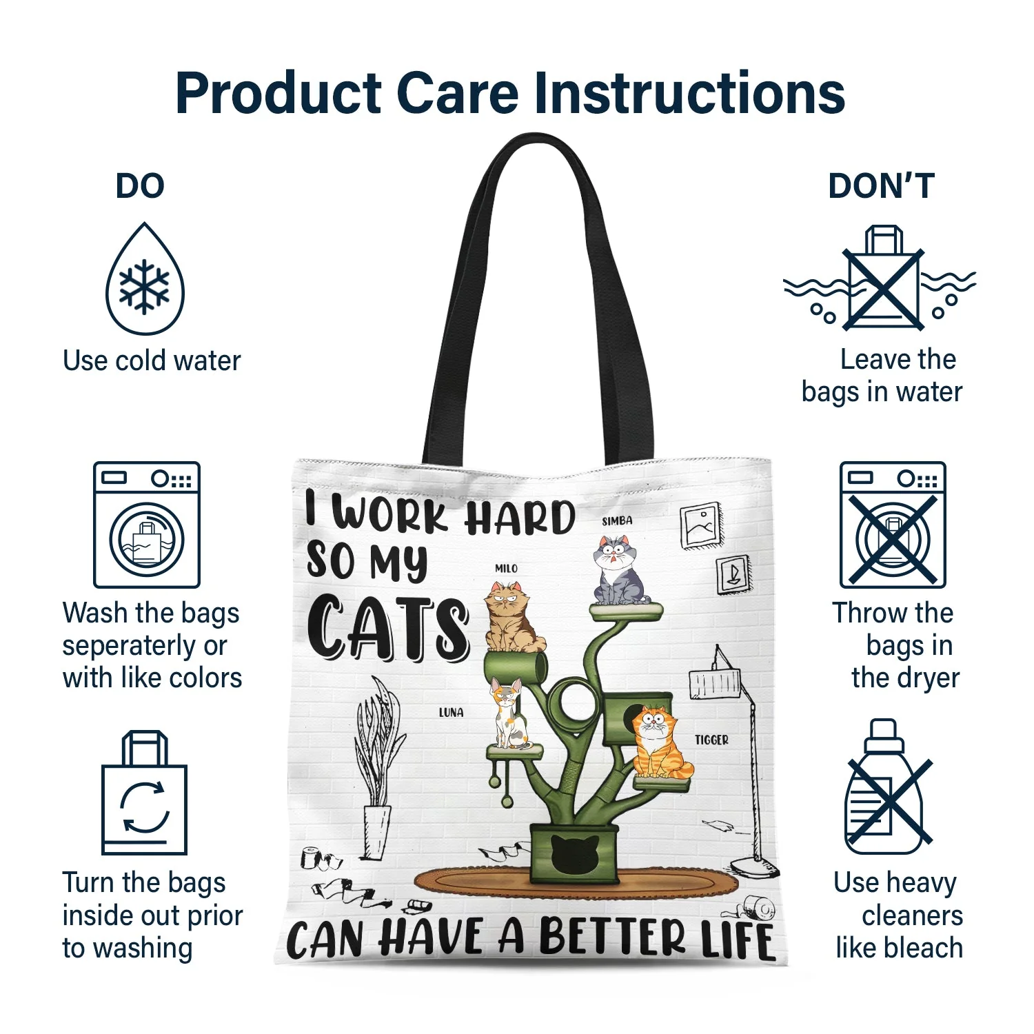 I Work Hard So My Cats Can Have A Better Life - Gift For Cat Lovers - Personalized Zippered Canvas Bag - Image 7