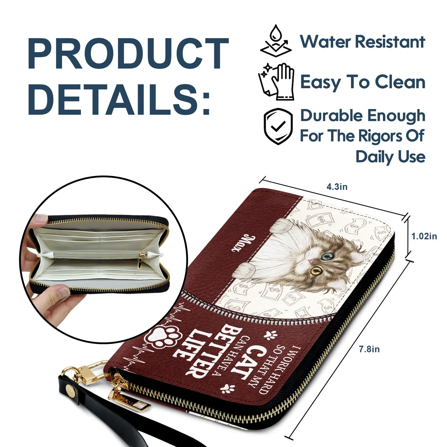 I Work Hard So My Dog Cat - Gift For Pet Lovers - Personalized Leather Long Wallet - Image 6