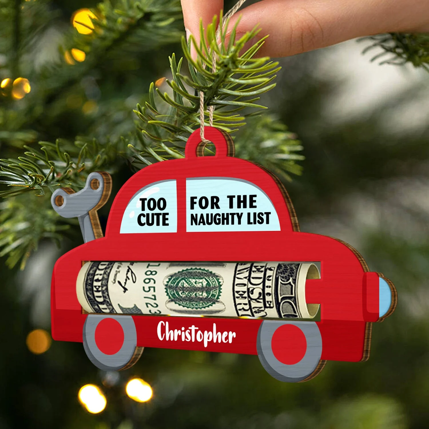 Icon Too Cute For The Naughty List - Christmas Gift For Kids - Personalized Wooden Cutout Ornament, Money Holder Ornament - Image 2