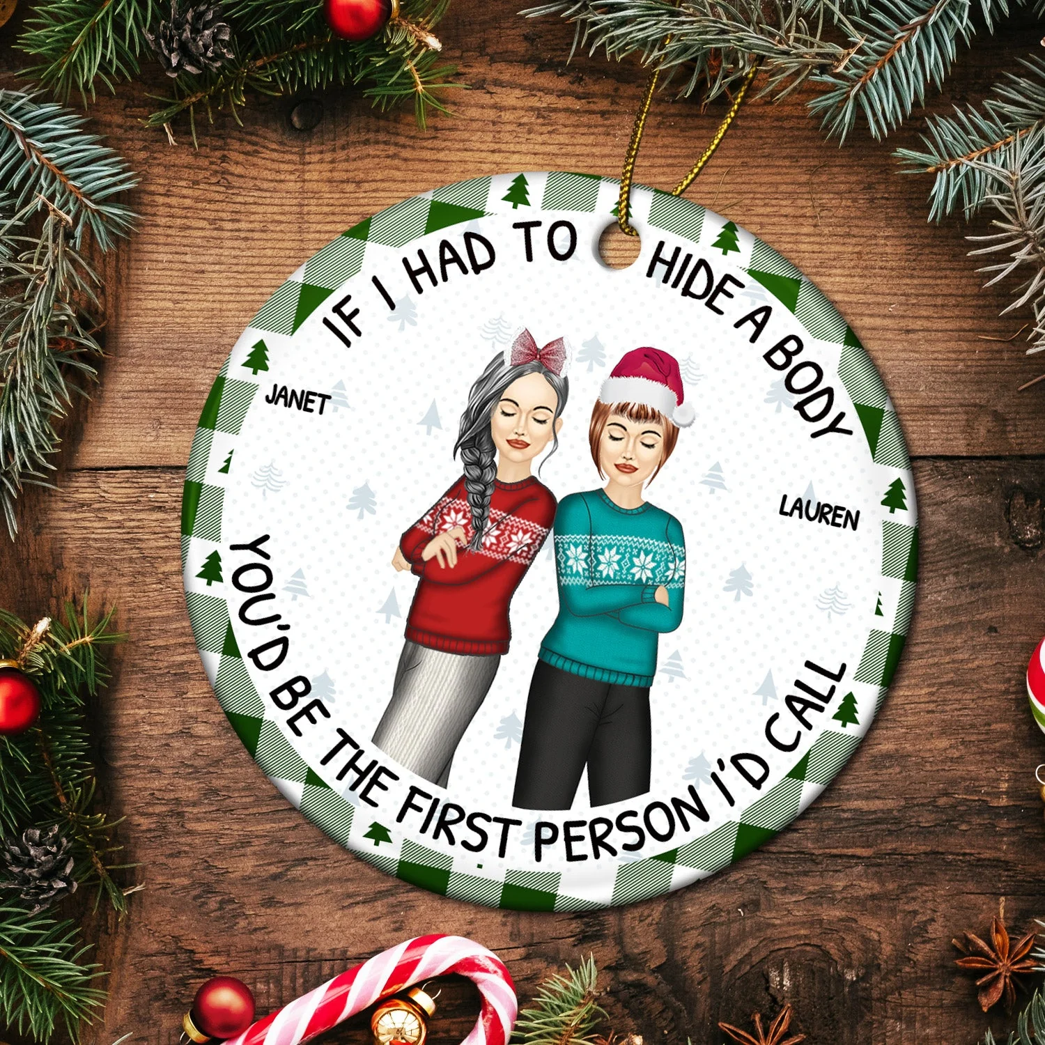 If I Had To Hide A Body - Christmas Funny Gift For Besties, Friends, Colleagues - Personalized Circle Ceramic Ornament - Image 5