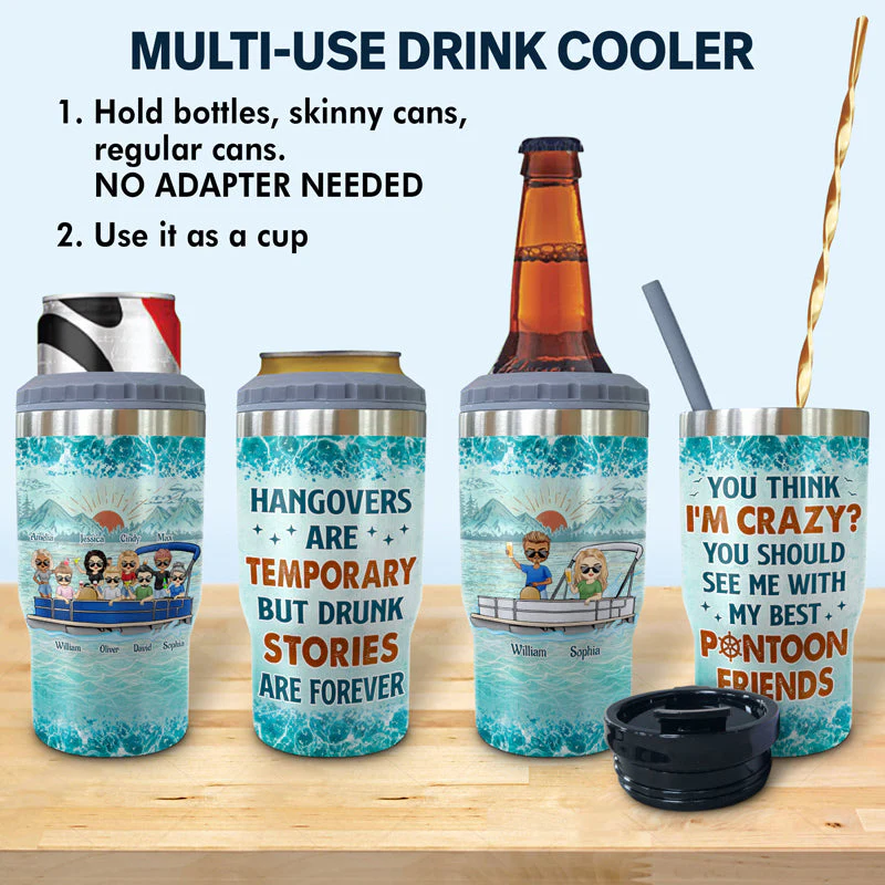 If I'm Drunk It's My Pontoon Friends' Fault Pontooning Bestie Lake Life - Personalized Custom Triple 3 In 1 Can Cooler - Image 2